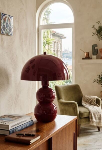 Bob Vişne Çürüğü Bordo Masa Lambası Pinterest Model Bohem Retro Renkli Abajur