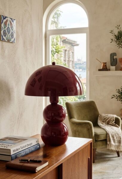 Bob Vişne Çürüğü Bordo Masa Lambası Pinterest Model Bohem Retro Renkli Abajur