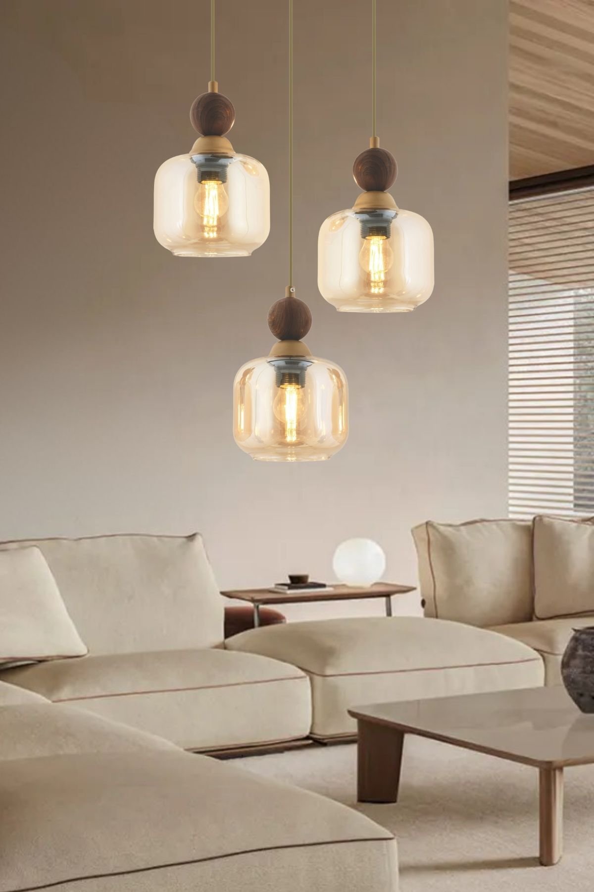 Dawson 3'Lü Yuvarlak Eskitme Bohem Modern Sarkıt Salon Avize