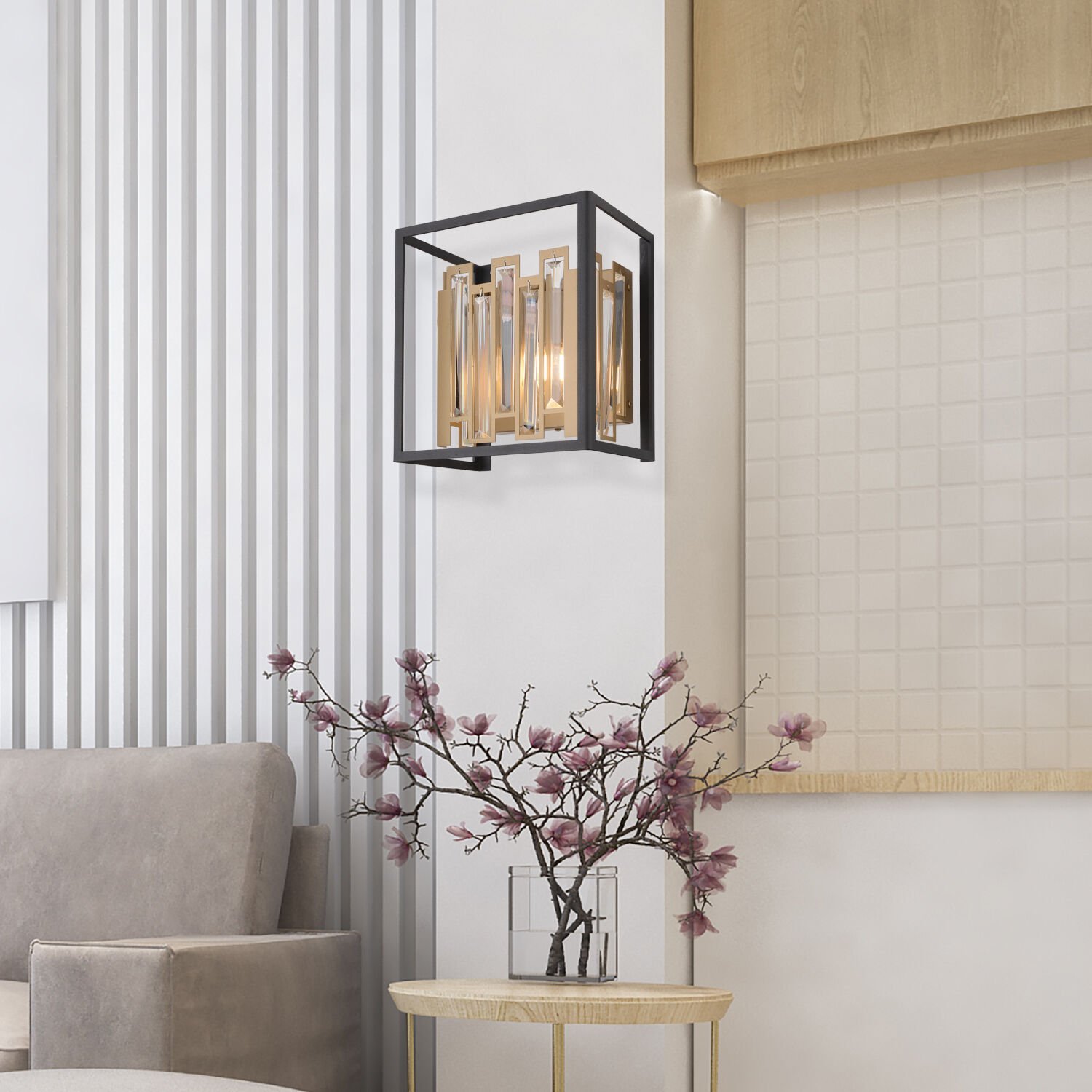 Adran Siyah Eskitme Kristal Taşlı Duvar Lambası Yatak Odası-Yatak Başı-Salon için Aplik