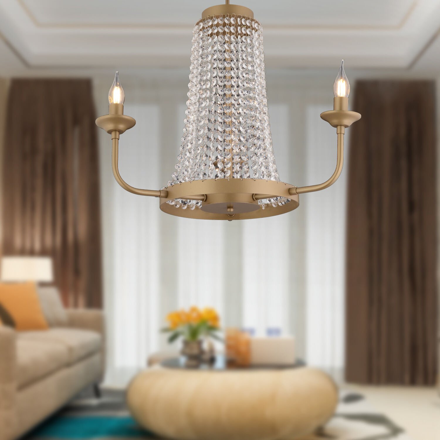 Carnation 3'lü Eskitme Kristalli Taşlı Modern Tasarım Kristal Salon Avize
