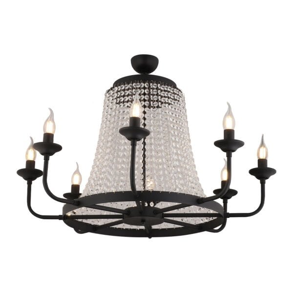Carnation 8'li Siyah Kristalli Taşlı Modern Tasarım Kristal Salon Avize