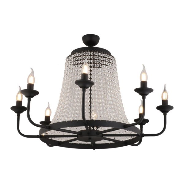 Carnation 8'li Siyah Kristalli Taşlı Modern Tasarım Kristal Salon Avize