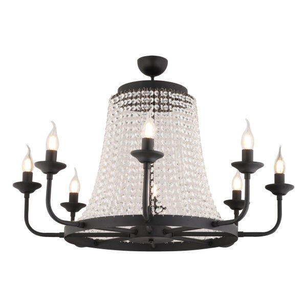 Carnation 8'li Siyah Kristalli Taşlı Modern Tasarım Kristal Salon Avize