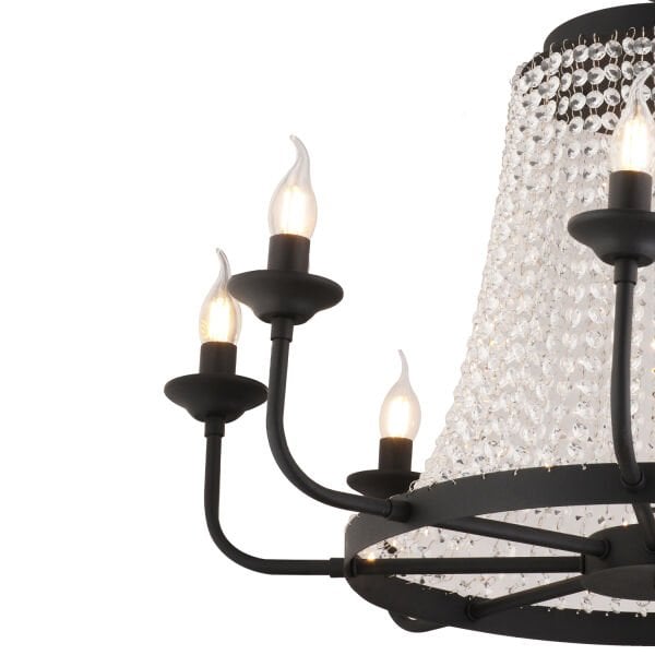 Carnation 8'li Siyah Kristalli Taşlı Modern Tasarım Kristal Salon Avize