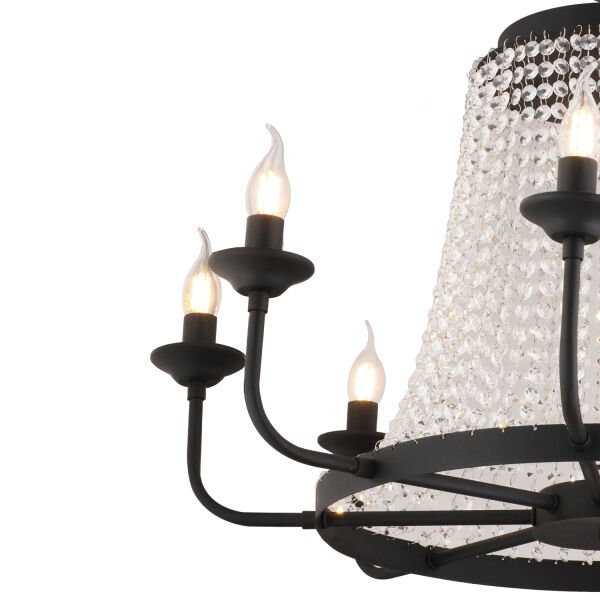 Carnation 8'li Siyah Kristalli Taşlı Modern Tasarım Kristal Salon Avize