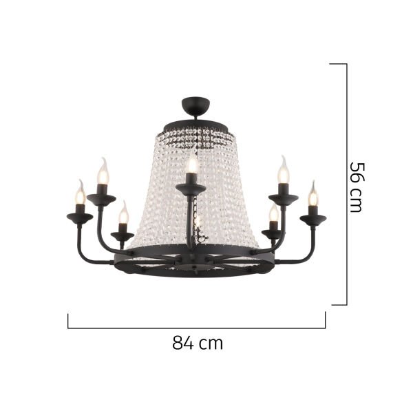 Carnation 8'li Siyah Kristalli Taşlı Modern Tasarım Kristal Salon Avize