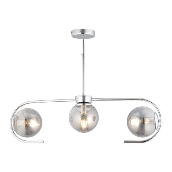 Diaspor 3lü Sıralı Krom Füme Camlı Modern Sarkıt Genç Odası Yatak odası Retro Salon Avize