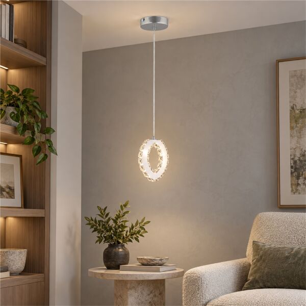 Wicker  40 Watt Tekli Krom Ledli 3 Renkli Sarkıt Kristalli Taşlı Modern Tasarım Led Kristal Salon Avize