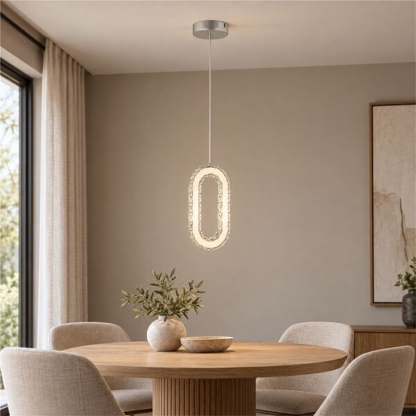 Avignon 20 Watt Tekli Krom Ledli 3 Renkli Sarkıt Kristalli Taşlı Modern Tasarım Led Kristal Salon Avize