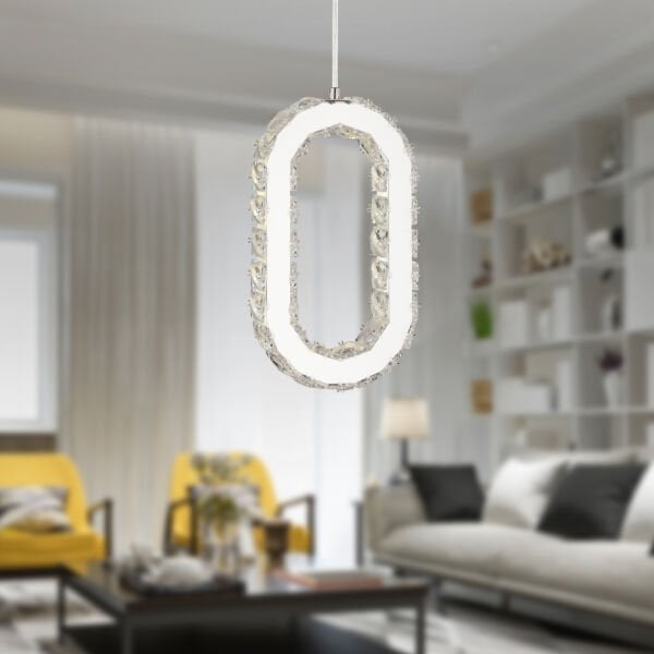 Avignon 20 Watt Tekli Krom Ledli 3 Renkli Sarkıt Kristalli Taşlı Modern Tasarım Led Kristal Salon Avize