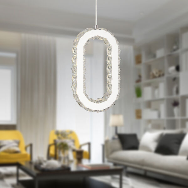 Avignon 20 Watt Tekli Krom Ledli 3 Renkli Sarkıt Kristalli Taşlı Modern Tasarım Led Kristal Salon Avize