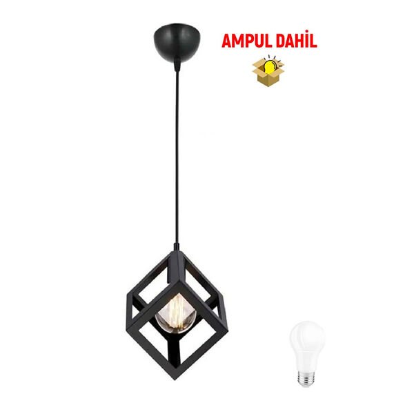 Cup Tekli Sarkıt Siyah -Led Ampul  Dahil Modern Koridor Mutfak Salon Sarkıt Avize