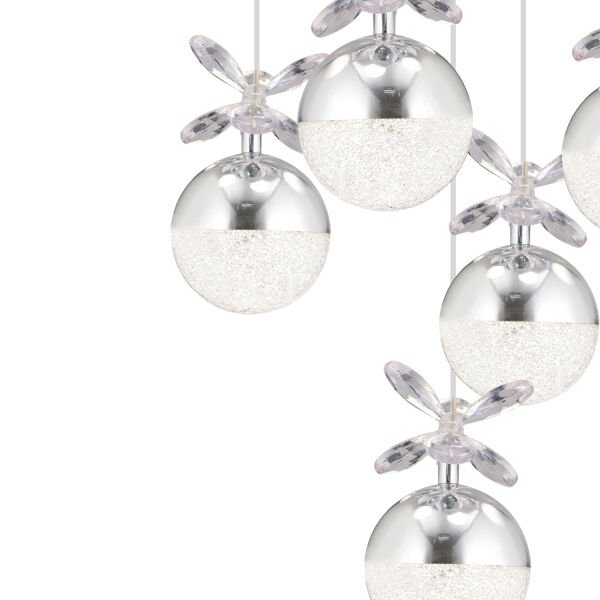 Lokken 5'li Yuvarlak 42 Watt Krom Kristal Ledli Modern Oturma Odası Salon Sarkıt Avize