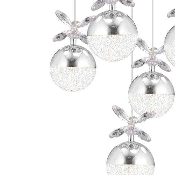 Lokken 5'li Yuvarlak 42 Watt Krom Kristal Ledli Modern Oturma Odası Salon Sarkıt Avize