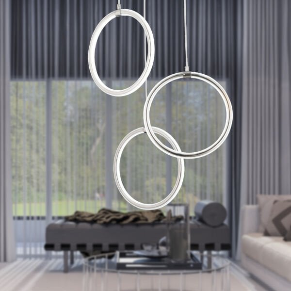 Ruscello 3lü Krom Sarkıt 102 Watt Sarkıt Ledli Modern Mutfak Banyo Led Salon Sarkıt Avize