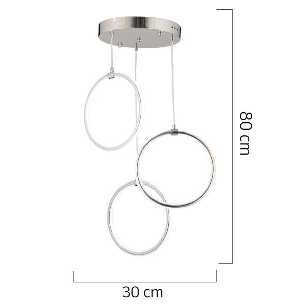 Ruscello 3lü Krom Sarkıt 102 Watt Sarkıt Ledli Modern Mutfak Banyo Led Salon Sarkıt Avize
