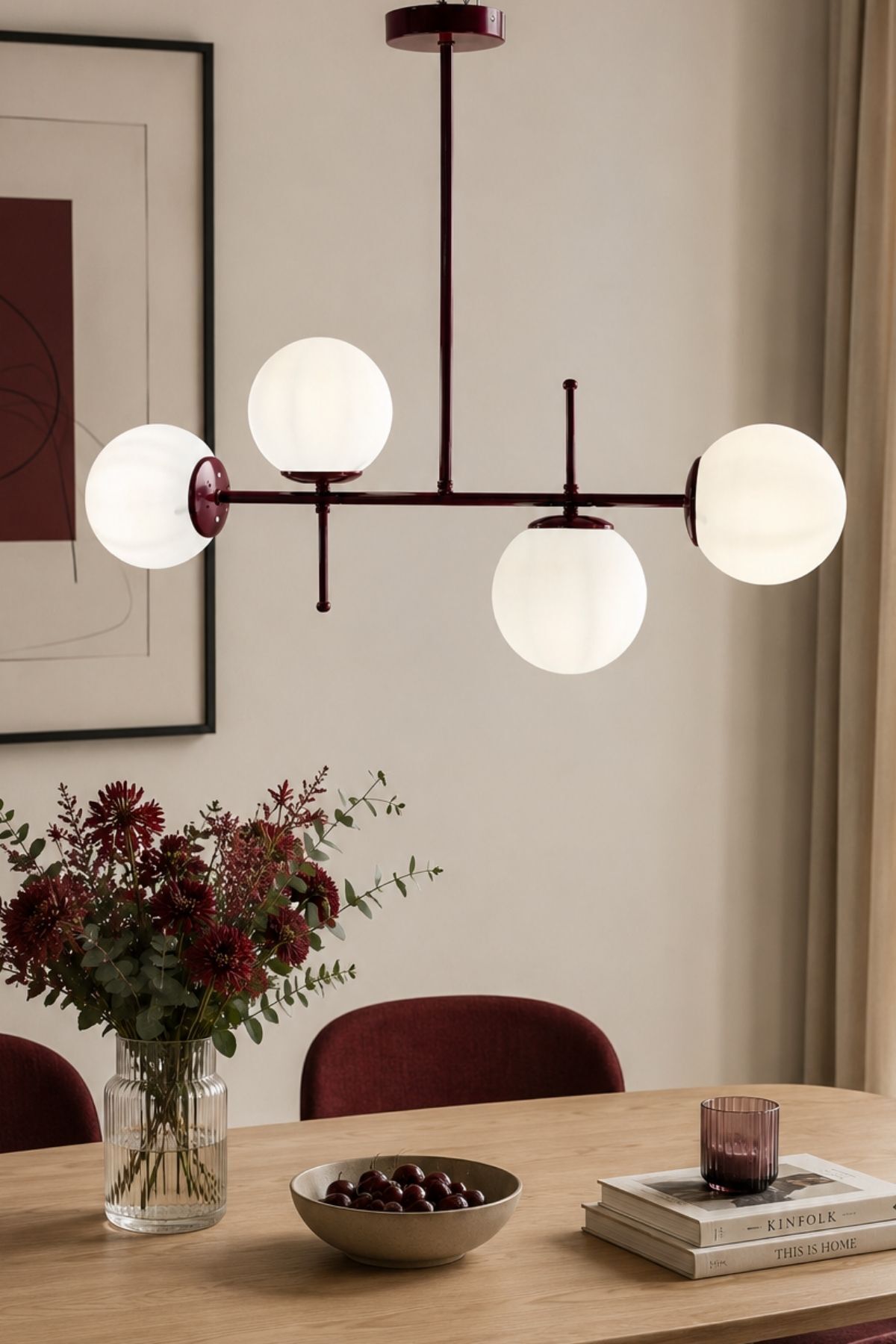 Jose 4lü Bordo Renkli Modern Salon Avize