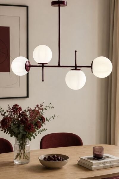 Jose 4lü Bordo Renkli Modern Salon Avize