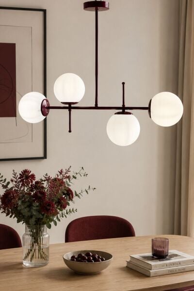 Jose 4lü Bordo Renkli Modern Salon Avize