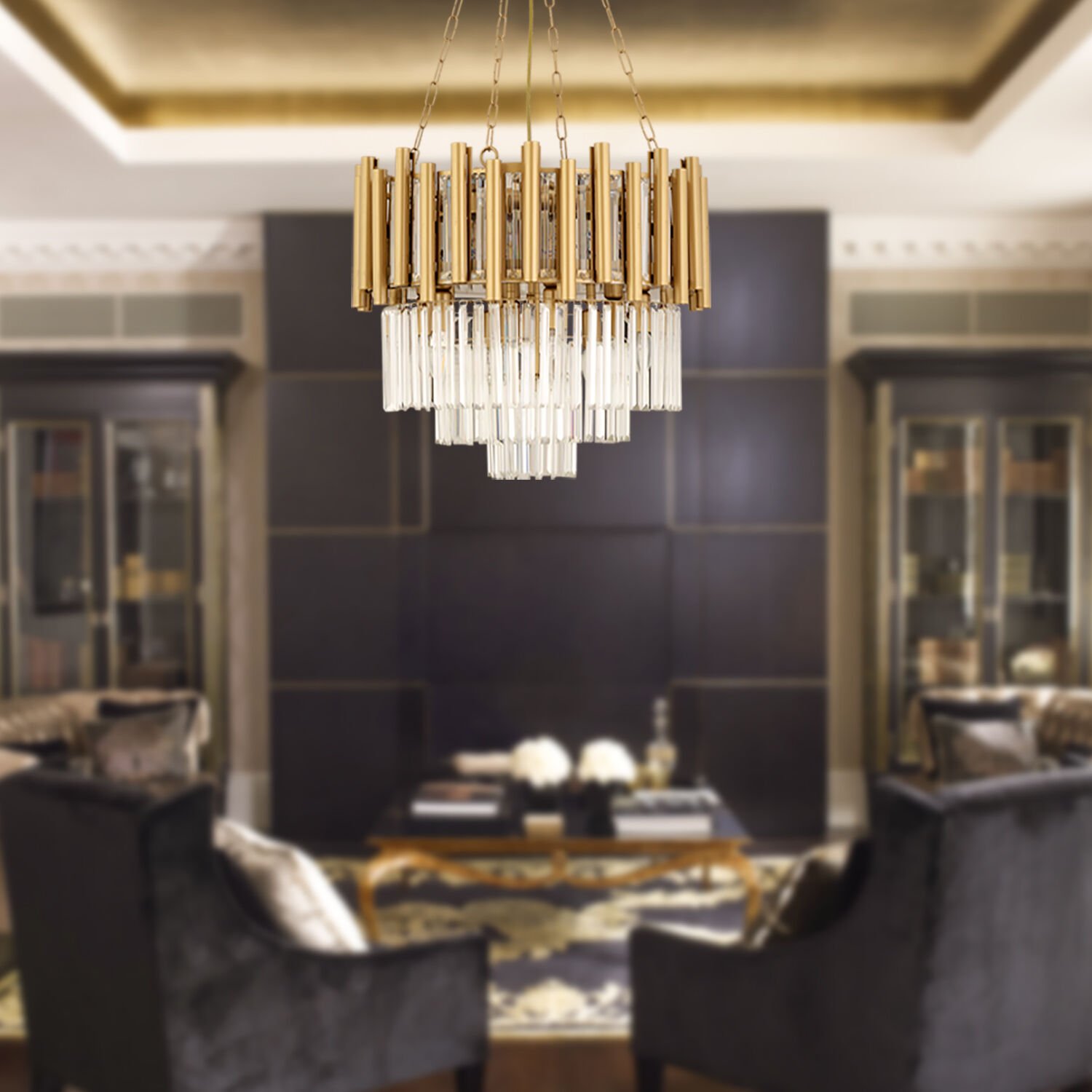 Mostar Eskitme  Kristalli, Taşlı Modern Tasarım Kristal Salon Avize