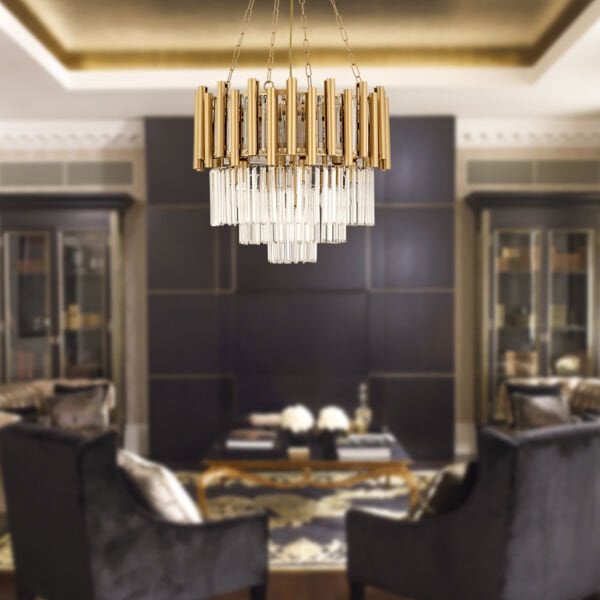 Mostar Eskitme  Kristalli, Taşlı Modern Tasarım Kristal Salon Avize