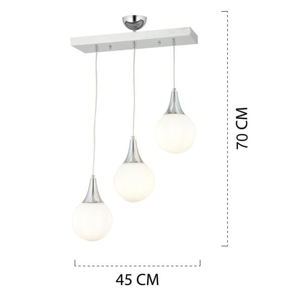 Damla 3 Lü Krom Rengi Sıralı Modern Genç Odası Mutfak Salon Sarkıt Avize