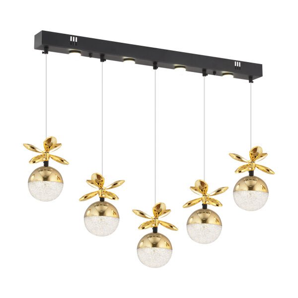 Lokken 5'li Sıralı Gold 42 Watt Kristal Ledli Modern Oturma Odası Salon Sarkıt Avize
