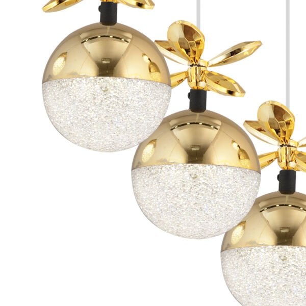 Lokken 5'li Sıralı Gold 42 Watt Kristal Ledli Modern Oturma Odası Salon Sarkıt Avize