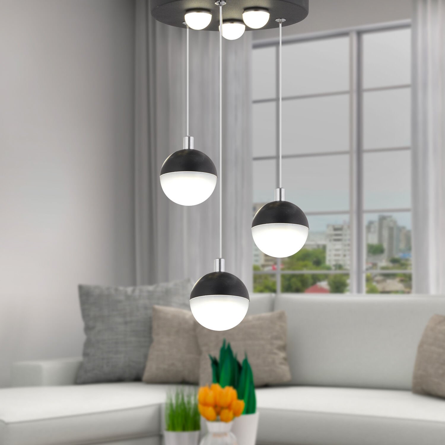 Ekin 3'lü Yuvarlak 30 Watt Siyah Ledli Kelebek Detaylı Modern Koridor, Yatak Odası Salon Sarkıt Led Avize