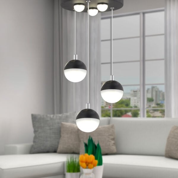 Ekin 3'lü Yuvarlak 30 Watt Siyah Ledli Kelebek Detaylı Modern Koridor, Yatak Odası Salon Sarkıt Led Avize