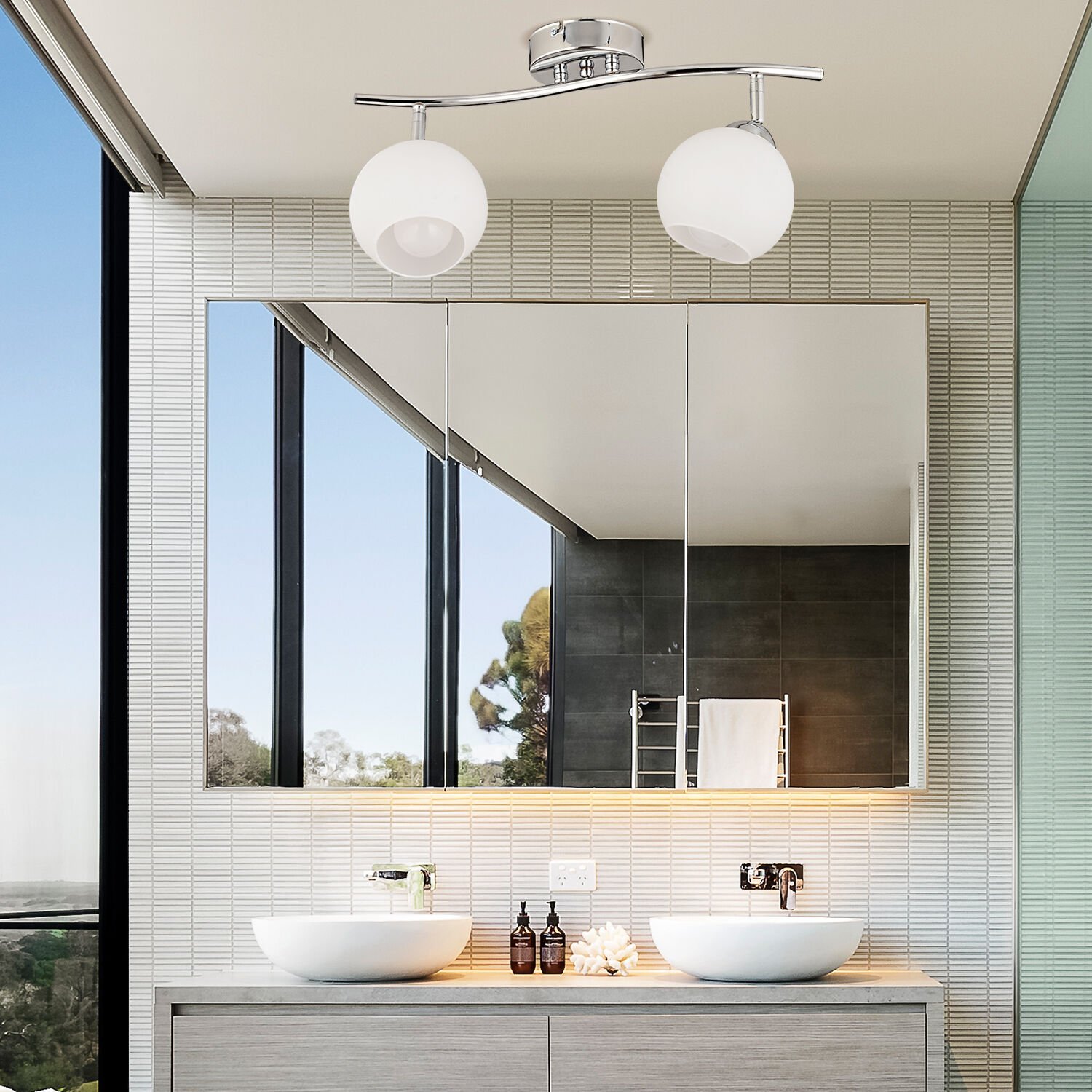 Riley 2Li Krom Spot Yuvarlak Camlı Mutfak- Banyo Avize