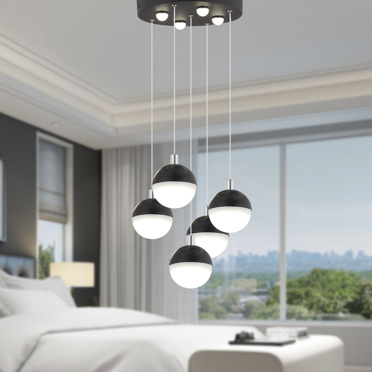 Ekin 5'li Yuvarlak 47 Watt Siyah Ledli Kelebek Detaylı Modern Koridor, Yatak Odası Salon Sarkıt Led Avize