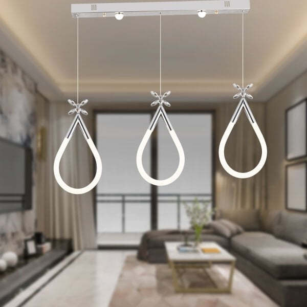 Vojens 3'lü Sıralı 39 Watt Krom Ledli Kelebek Detaylı Modern Koridor, Yatak Odası Salon Sarkıt Led Avize