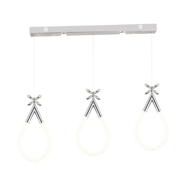 Vojens 3'lü Sıralı 39 Watt Krom Ledli Kelebek Detaylı Modern Koridor, Yatak Odası Salon Sarkıt Led Avize