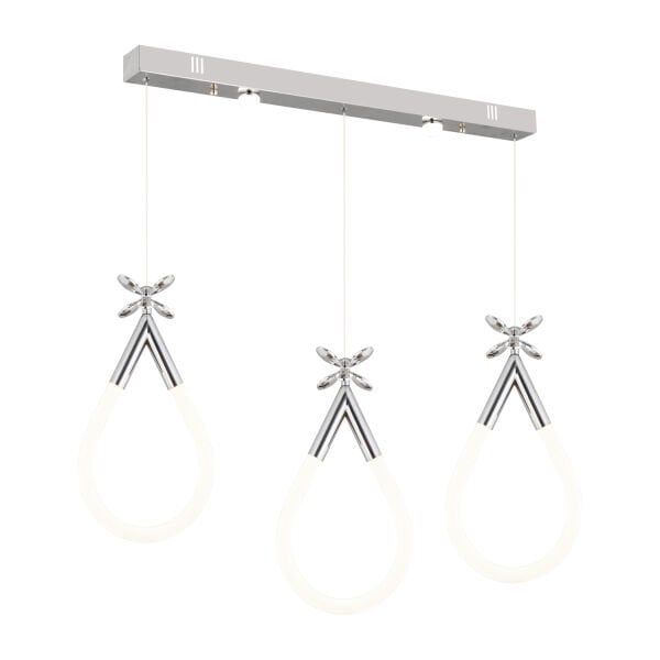 Vojens 3'lü Sıralı 39 Watt Krom Ledli Kelebek Detaylı Modern Koridor, Yatak Odası Salon Sarkıt Led Avize