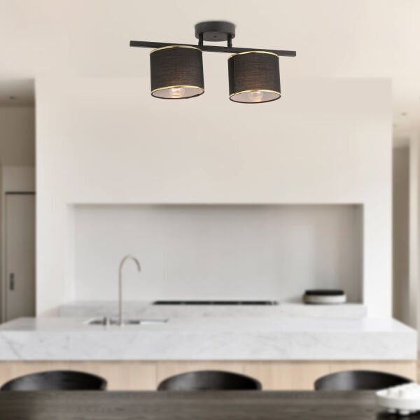 Selina 2Li Siyah Modern Plafonyer Genç Odası Mutfak Yatak Odası Avize