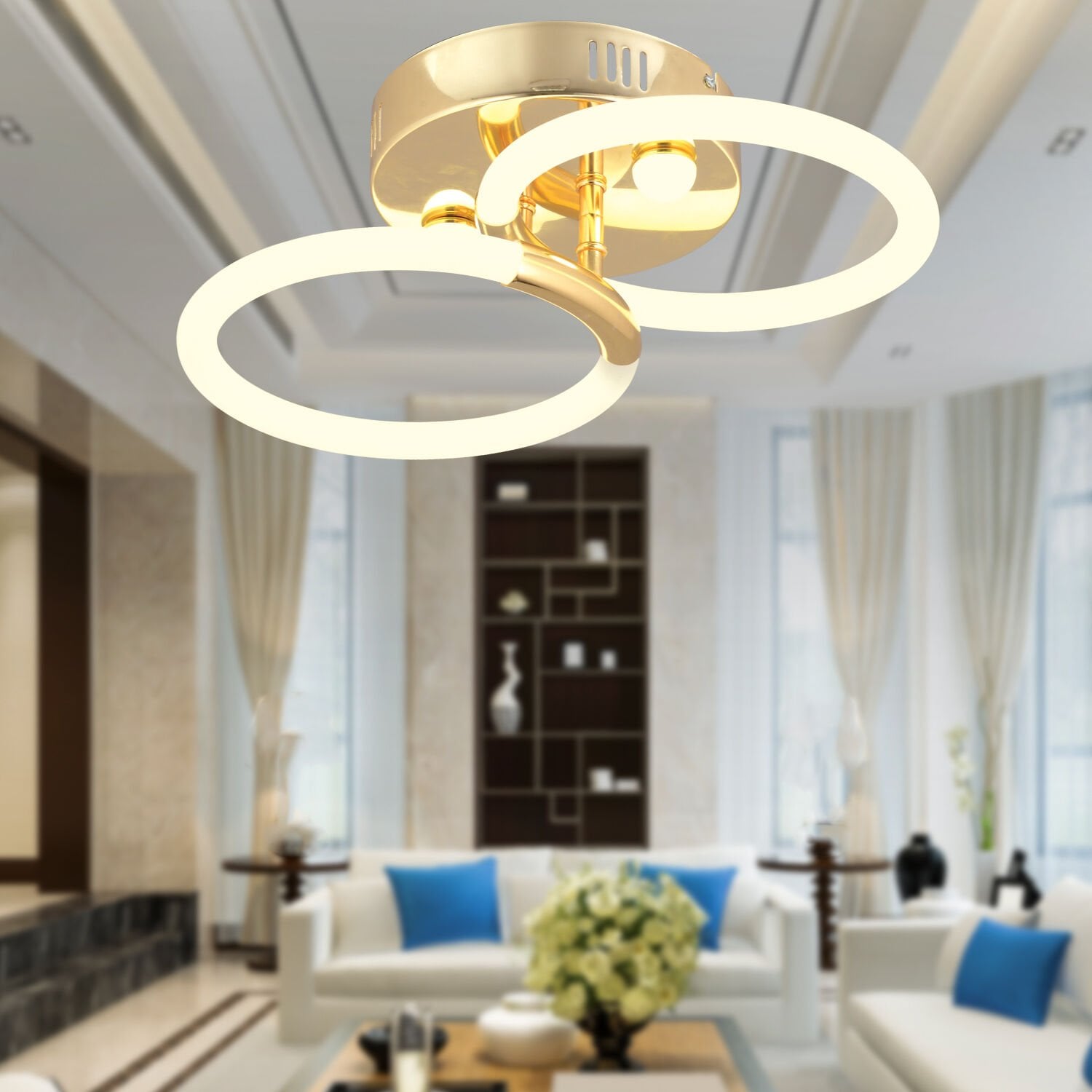 Honos 2'li Gold 32 Watt Ledli Modern Koridor, Yatak Odası Salon Plafonyer Led Avize