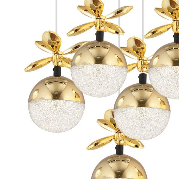 Lokken 5'li Yuvarlak 42 Watt Gold Kristal Ledli Modern Oturma Odası Salon Sarkıt Avize