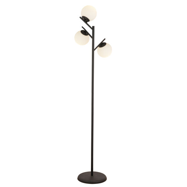 Renji 3Lü Siyah Boyalı Beyaz Camlı Modern Tasarım Metal Lambader