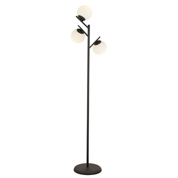 Renji 3Lü Siyah Boyalı Beyaz Camlı Modern Tasarım Metal Lambader