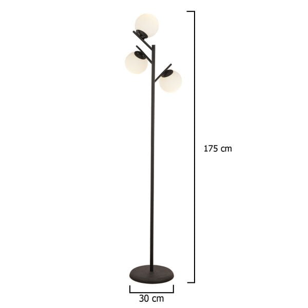 Renji 3Lü Siyah Boyalı Beyaz Camlı Modern Tasarım Metal Lambader