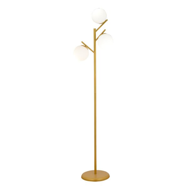 Renji 3Lü Gold Boyalı Beyaz Camlı Modern Tasarım Metal Lambader
