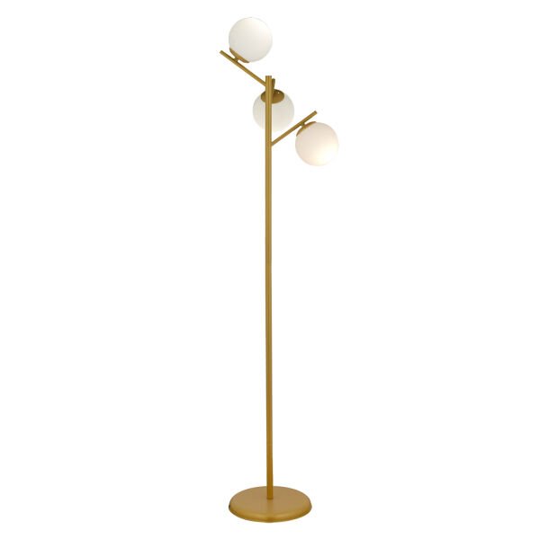 Renji 3Lü Gold Boyalı Beyaz Camlı Modern Tasarım Metal Lambader
