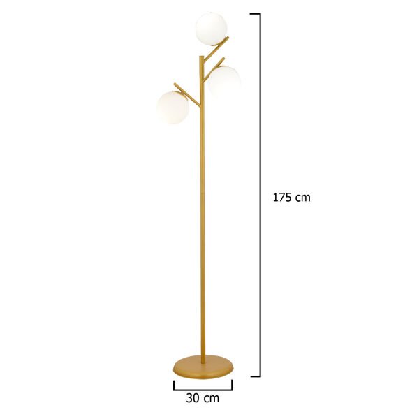 Renji 3Lü Gold Boyalı Beyaz Camlı Modern Tasarım Metal Lambader