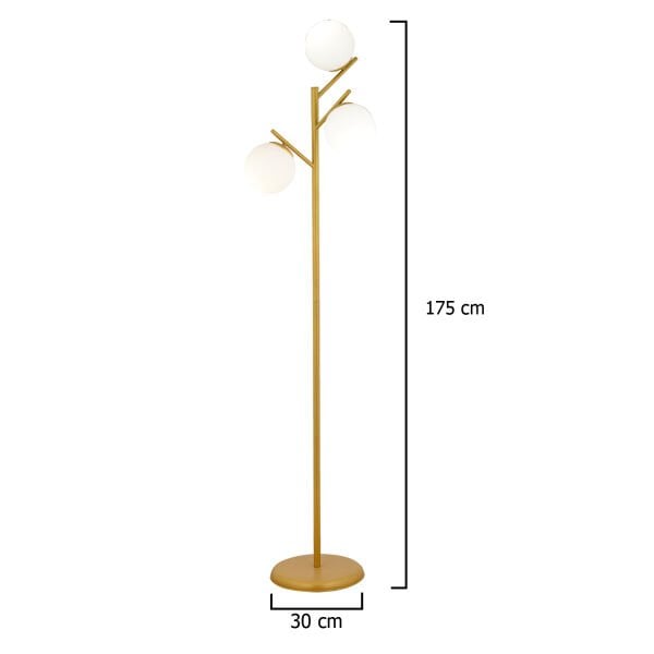 Renji 3Lü Gold Boyalı Beyaz Camlı Modern Tasarım Metal Lambader