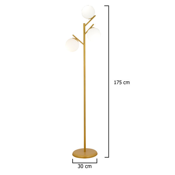 Renji 3Lü Gold Boyalı Beyaz Camlı Modern Tasarım Metal Lambader