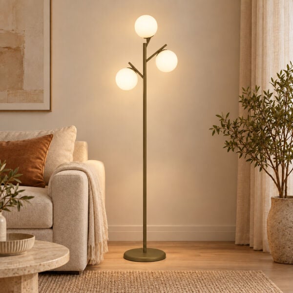 Renji 3Lü Eskitme Boyalı Beyaz Camlı Modern Tasarım Metal Lambader