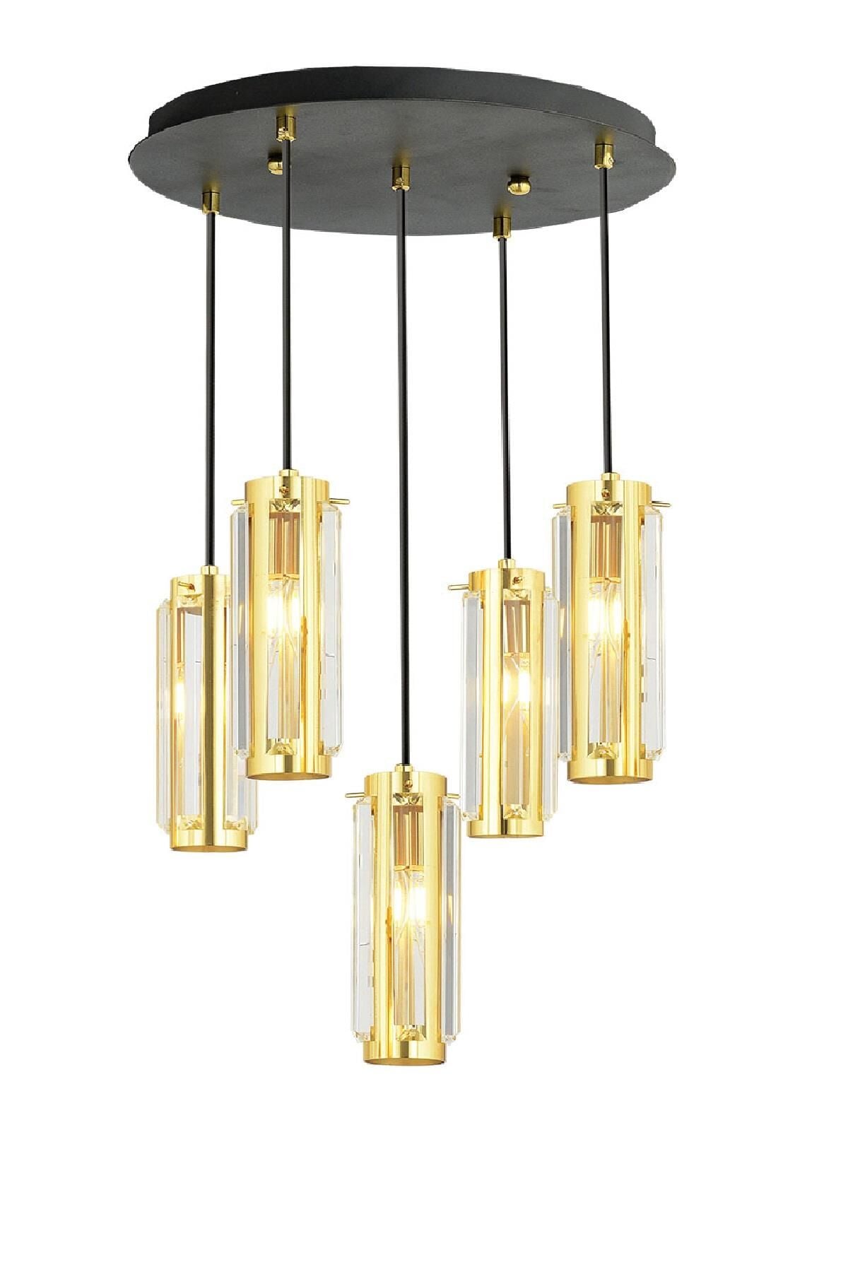 Natali 5Li Sarkıt Gold Modern Genç Odası Mutfak Salon Sarkıt Avize