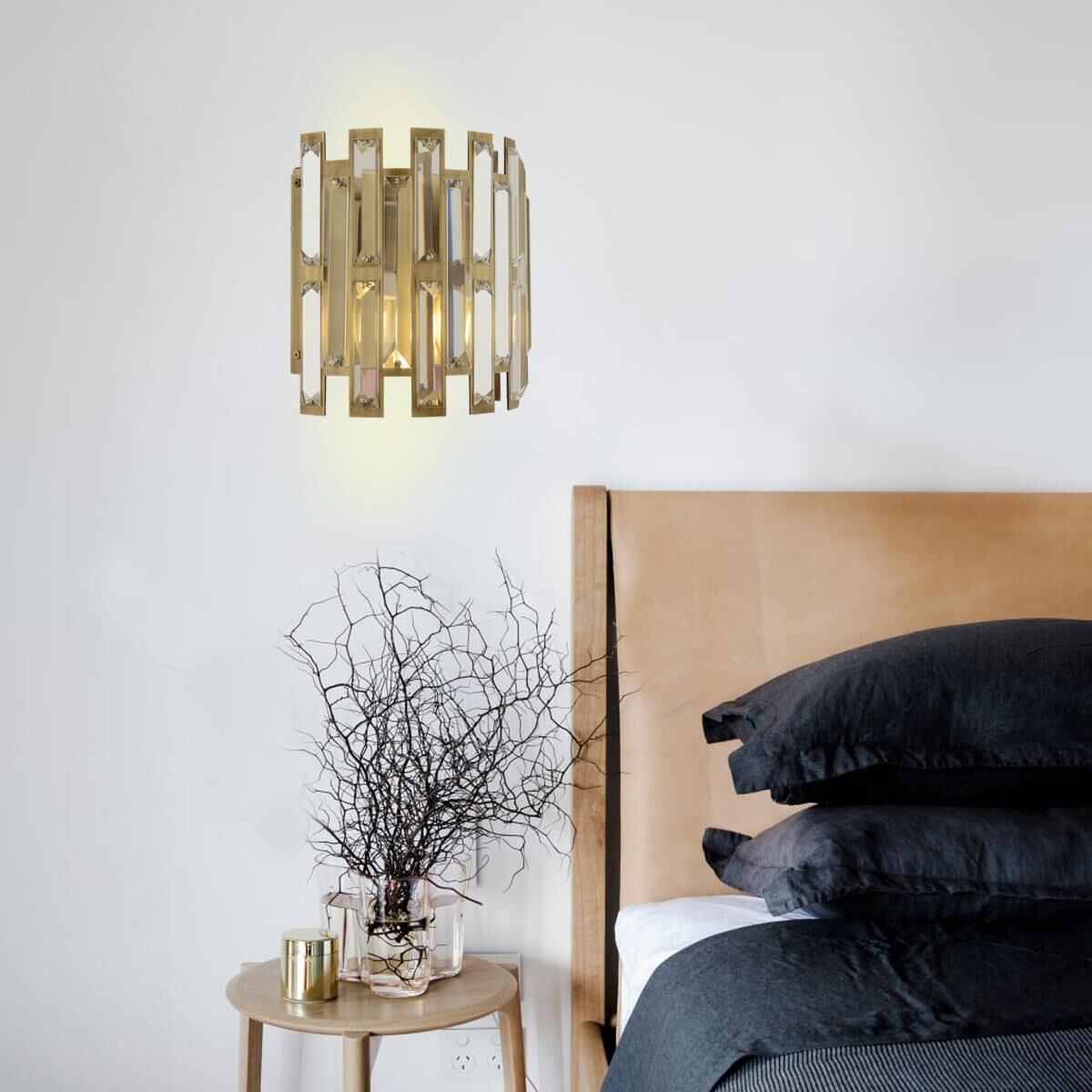 Gallıano Eskitme Boyalı Kristal Taşlı Duvar Lambası Yatak Odası-Yatak Başı-Salon için Aplik